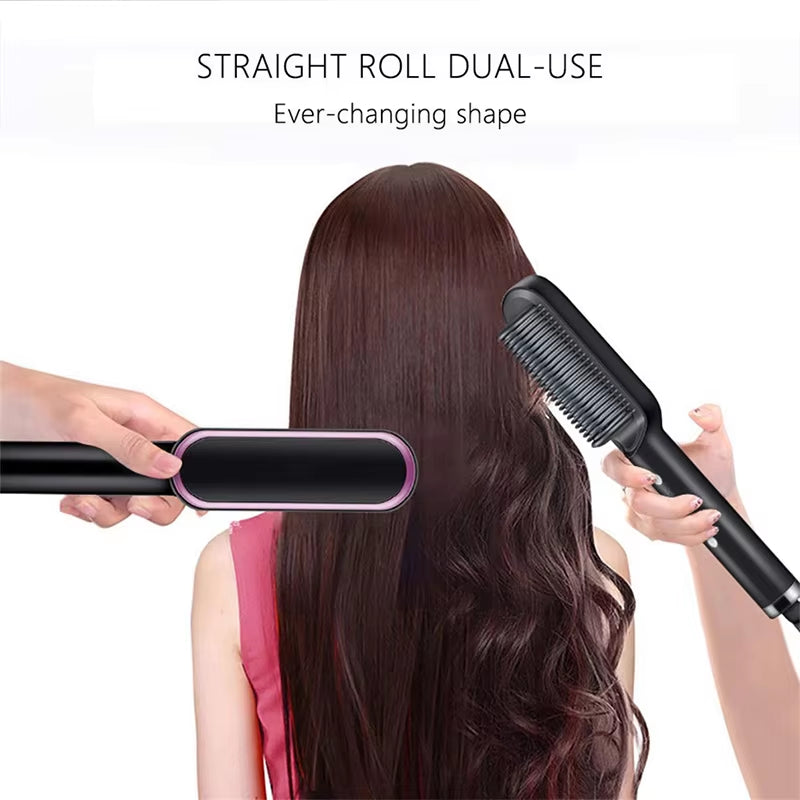 Professional Multifunctional Ionic Hair Straightener and Curler Brush with Fast Heating Technology