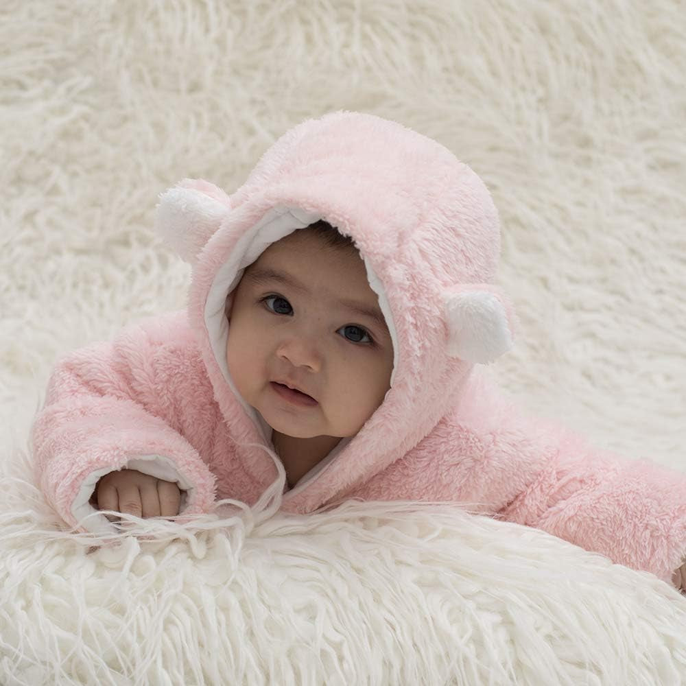 Charming Unisex Baby Winter Snowsuit - Adorable Infant Jumpsuit with Bear Hat for Cozy Comfort