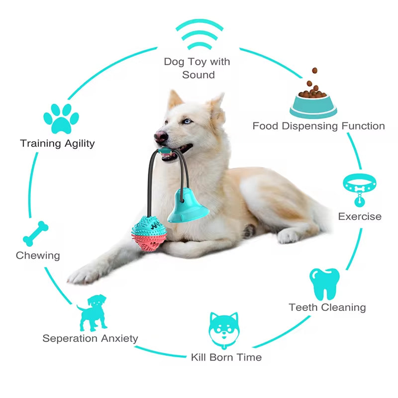 Large Interactive Dog Ball Toy with Suction Cup Ropes - Chew and Slow Feeder for Dental Health and Anxiety Management