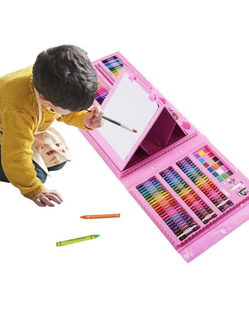 Load image into Gallery viewer, Comprehensive 208-Piece Art Kit for Kids - Double-Sided Trifold Easel with Oil Pastels, Crayons, and More
