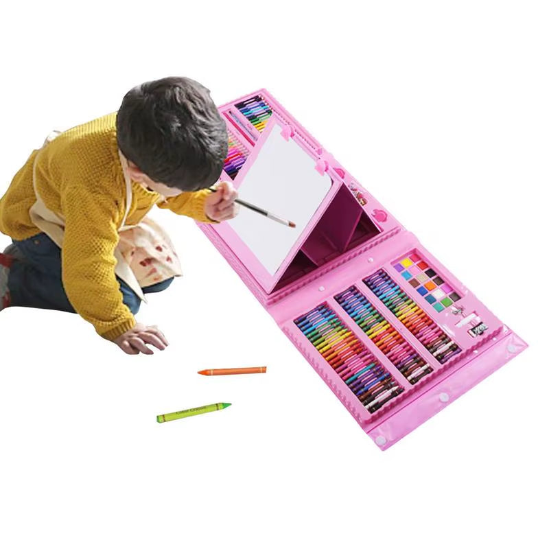 Comprehensive 208-Piece Art Kit for Kids - Double-Sided Trifold Easel with Oil Pastels, Crayons, and More