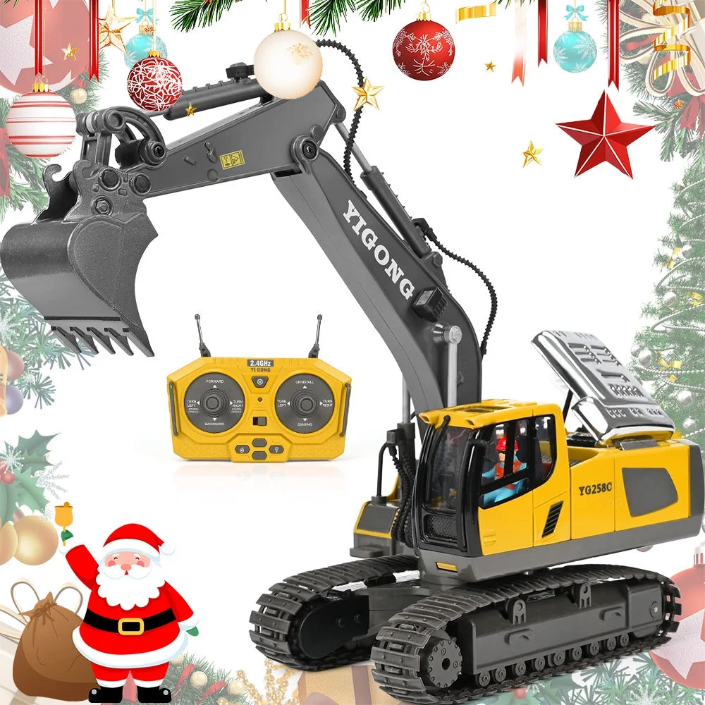 Remote Control Excavator,11 Channel RC Excavator Toys, Rechargeable Construction Vehicle Toys with Lights Sounds,Gifts for Kids 3-12 Years Old
11-Channel Remote Control Excavator Toy with Alloy Bucket