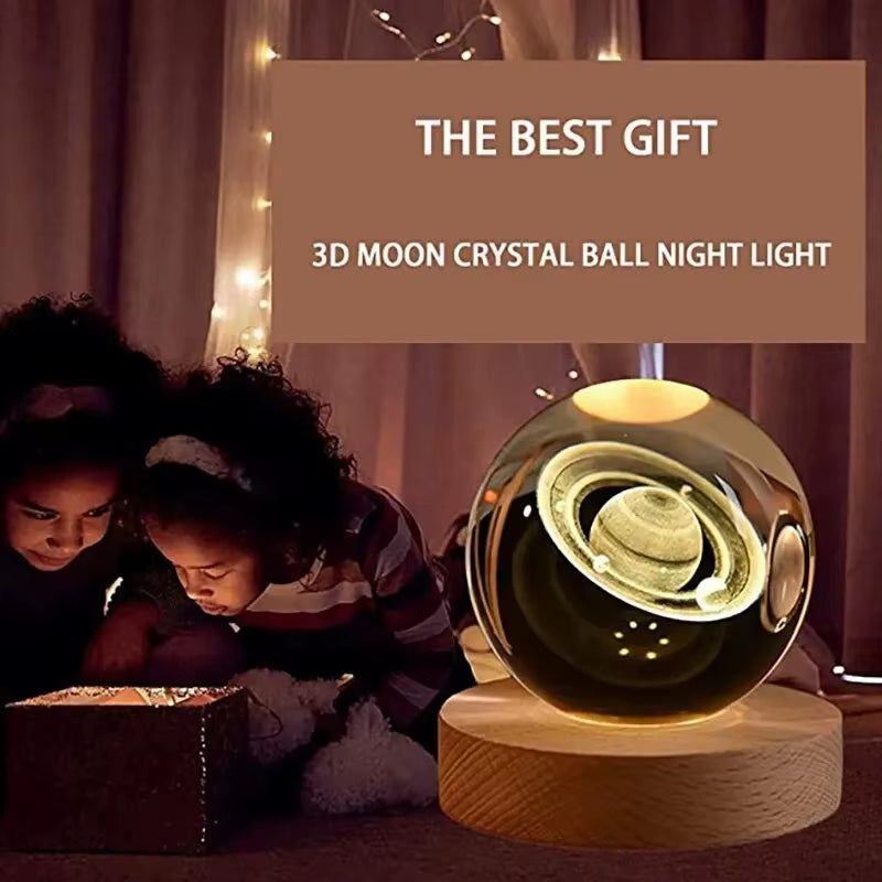 Galaxy Crystal Ball Lamp - 3D Planet and Moon USB LED Night Light for Romantic Occasions