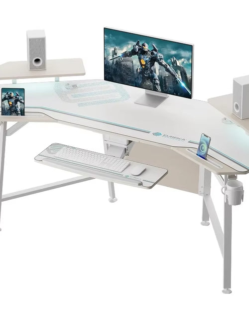 Load image into Gallery viewer, Modern Gaming Desk with Power Socket Holders and Cup Holder
