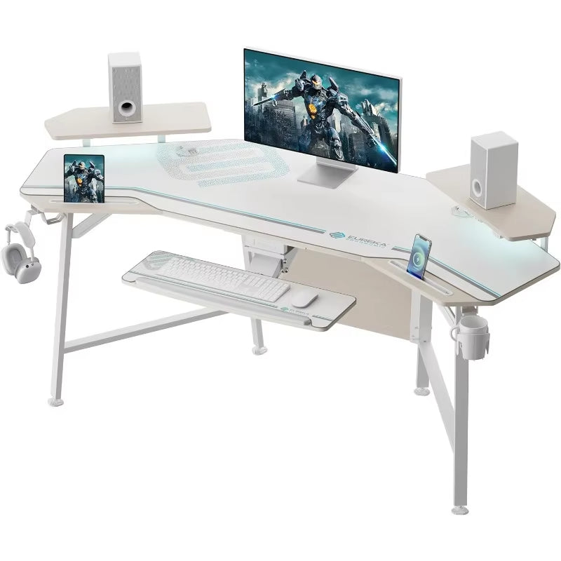 Modern Gaming Desk with Power Socket Holders and Cup Holder