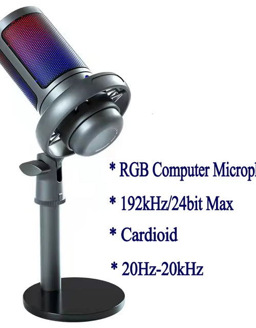 Load image into Gallery viewer, Professional USB Microphone for PC and Mac Recording and Streaming with Headphone Output and Touch-Mute Button, RGB Hypercardioid Design
