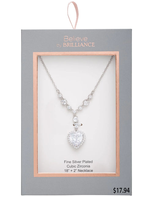 Load image into Gallery viewer, Close-up of Silver Plated Heart Pendant with Cubic Zirconia Stones
