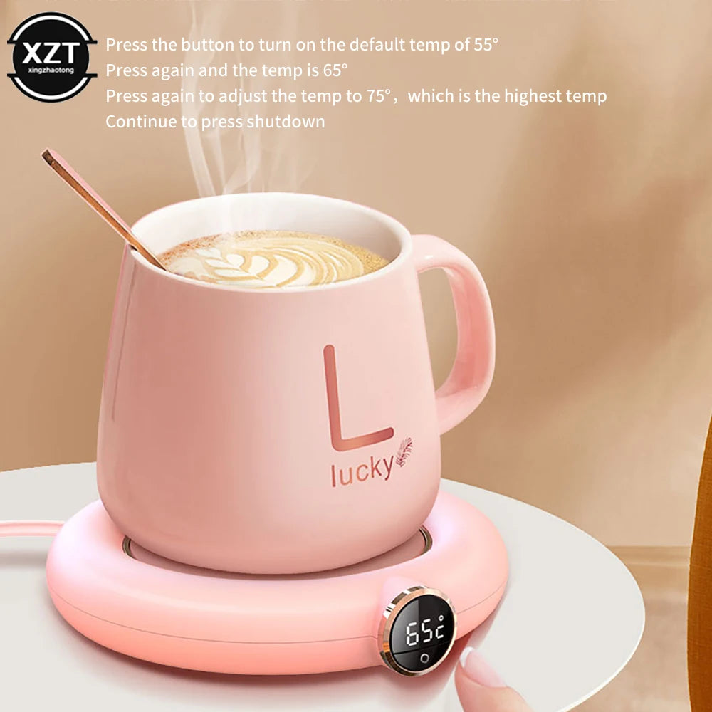 USB Coffee Cup Warmer with Digital Temperature Control and Timer for Milk and Tea