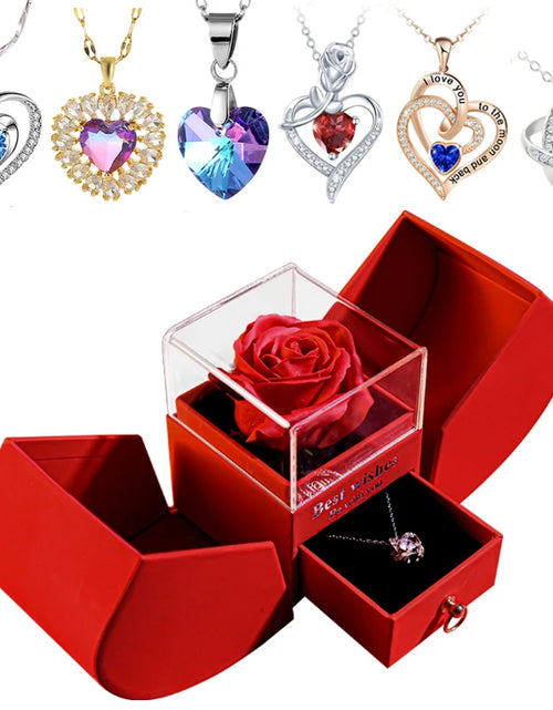 Load image into Gallery viewer, Eternal Rose Gift Box with Heart Necklace - &quot;I Love You to the Moon and Back&quot; Floral Jewelry Set for Valentine&#39;s Day and Weddings
