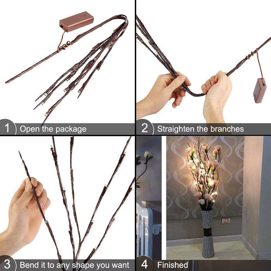 Customizable LED Willow Branch Lamp with Bendable Branches