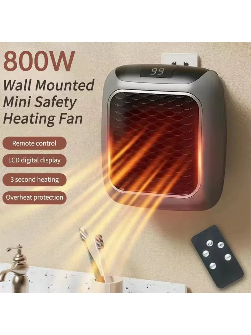 800W Wall-Mounted Mini Heater: High-Efficiency PTC Ceramic Electric Heater with Remote Control for Home and Small Bathrooms