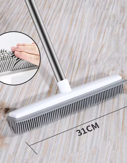 Load image into Gallery viewer, Professional Rubber Broom and Carpet Rake with Squeegee - Long Handle Pet Hair and Fur Remover for Fluff Carpets and Hardwood Floors, Scratch-Free Design
