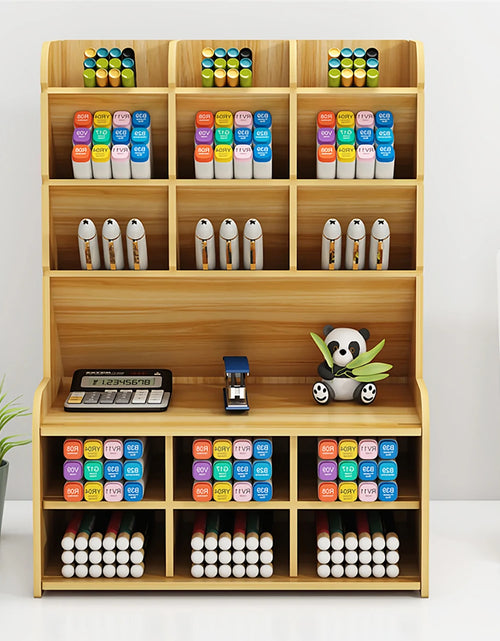 Load image into Gallery viewer, Wooden Pen Holder Storage Box - DIY Desktop Organizer for Students
