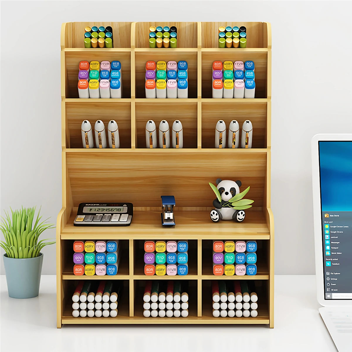 Wooden Pen Holder Storage Box - DIY Desktop Organizer for Students