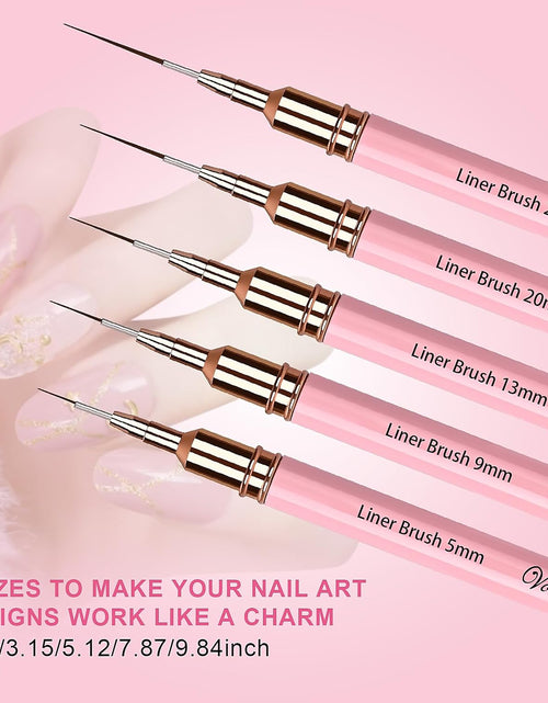 Load image into Gallery viewer, Nail Art Liner Brush Set - 5 Professional Brushes for Gel Nails, Thin Detailing, and Fine Art Designs (Sizes 5/9/13/20/25mm)
