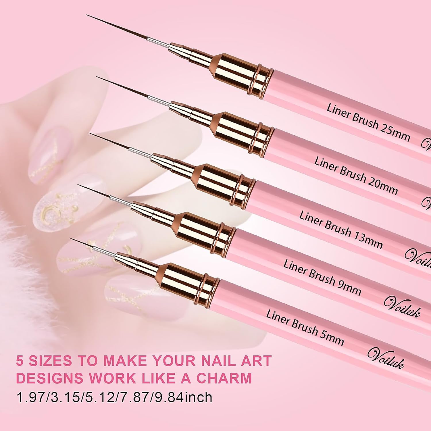 Nail Art Liner Brush Set - 5 Professional Brushes for Gel Nails, Thin Detailing, and Fine Art Designs (Sizes 5/9/13/20/25mm)