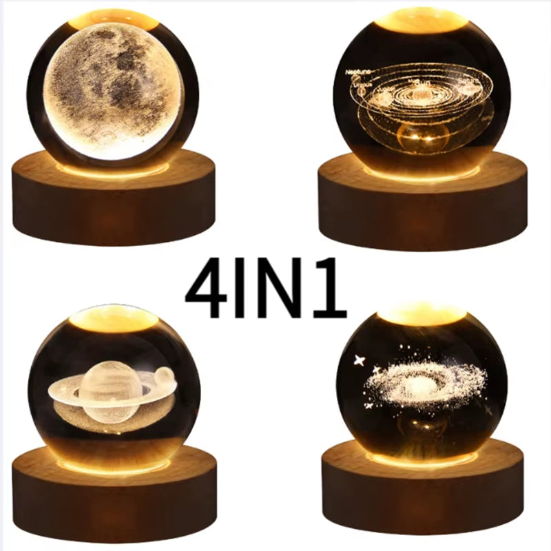 Galaxy Crystal Ball Lamp - 3D Planet and Moon USB LED Night Light for Romantic Occasions