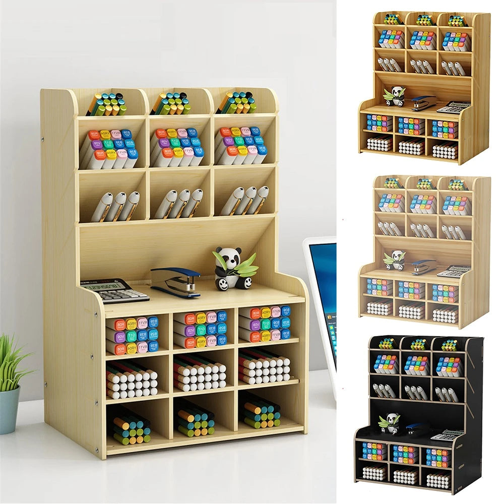 Wooden Pen Holder Storage Box - DIY Desktop Organizer for Students