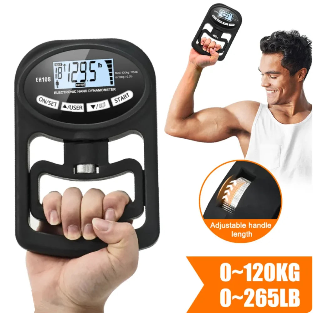 Digital Hand Dynamometer Grip Strength Tester - 265 Lbs / 120 Kg with USB and LCD Screen for Power Training and Sports Performance