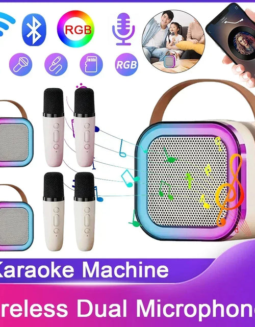 Load image into Gallery viewer, K12 Bluetooth Karaoke Machine with Wireless Microphone, Hi-Fi Stereo Sound, and RGB LED Lights for Outdoor and Home Parties
