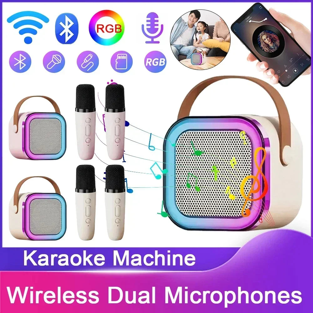 K12 Bluetooth Karaoke Machine with Wireless Microphone, Hi-Fi Stereo Sound, and RGB LED Lights for Outdoor and Home Parties