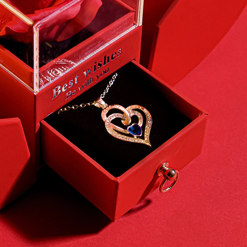 Eternal Rose Gift Box with Heart Necklace - "I Love You to the Moon and Back" Floral Jewelry Set for Valentine's Day and Weddings