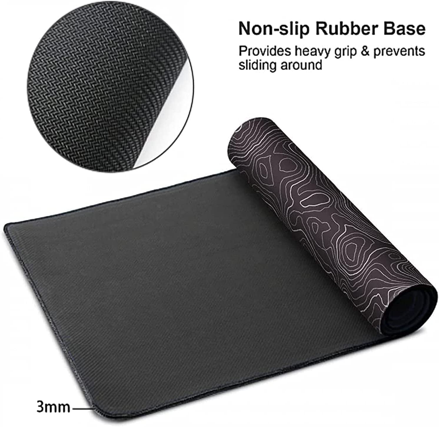 Extended XXXL Gaming Mouse Pad (35x17 inches) with Non-Slip Rubber Base and Topographic Contour Design for Office and Gaming Use