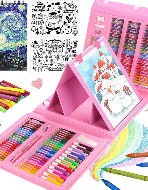 Load image into Gallery viewer, Comprehensive 208-Piece Art Kit for Kids - Double-Sided Trifold Easel with Oil Pastels, Crayons, and More
