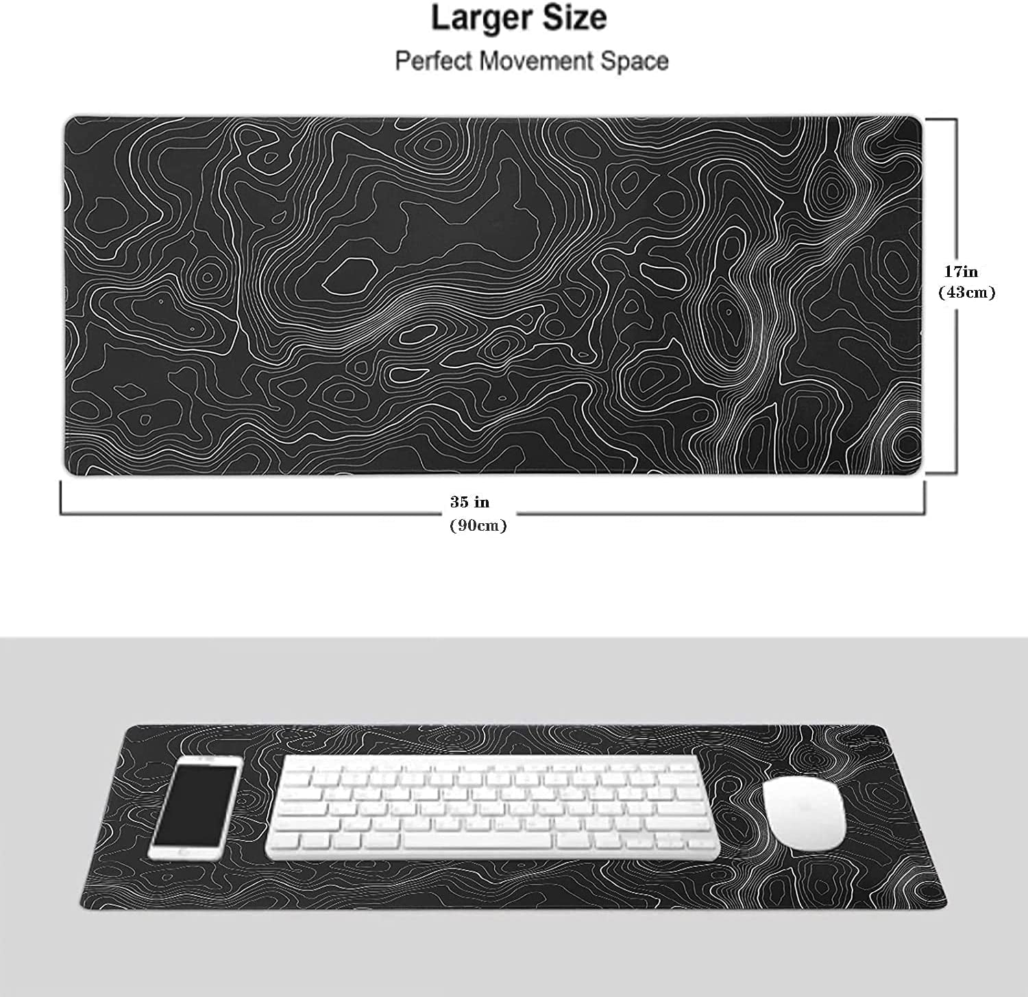 Extended XXXL Gaming Mouse Pad (35x17 inches) with Non-Slip Rubber Base and Topographic Contour Design for Office and Gaming Use