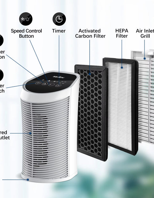 Load image into Gallery viewer, Advanced HEPA Air Purifier with Ionizer - Quiet Operation, 3 Adjustable Speed Settings, and 99.9% Particle Removal for Indoor Spaces up to 200 Square Feet - Perfect for Bedrooms and Pet Owners
