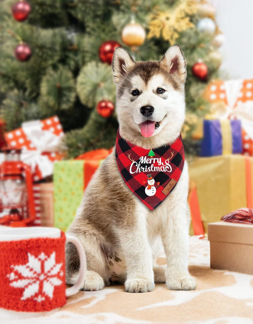 Load image into Gallery viewer, Green plaid Merry Christmas dog bandana for large pets.
