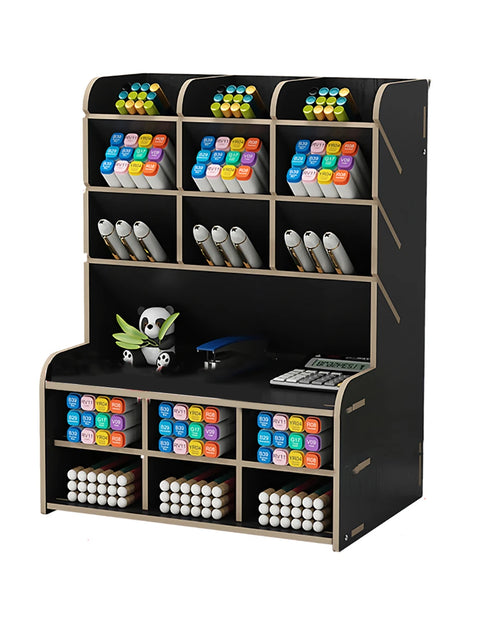 Load image into Gallery viewer, Wooden Pen Holder Storage Box - DIY Desktop Organizer for Students
