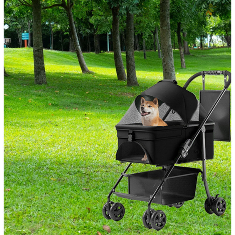 Premium 2-in-1 Folding Dog Stroller with Removable Travel Carrier for Small to Medium Pets - Waterproof Pad, Car Seat Feature, and Sun Shade - Perfect Holiday Gift