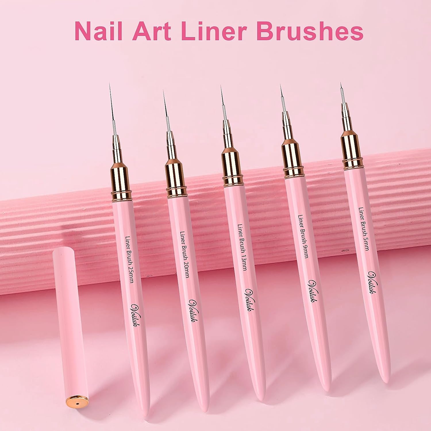 Nail Art Liner Brush Set - 5 Professional Brushes for Gel Nails, Thin Detailing, and Fine Art Designs (Sizes 5/9/13/20/25mm)