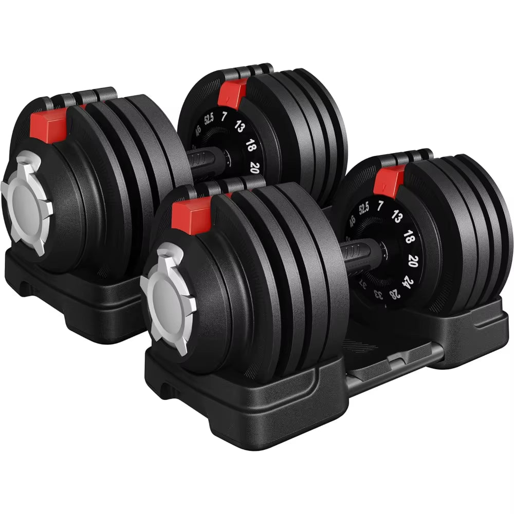 Adjustable Dumbbell Set with Quick-Adjust Mechanism, Anti-Slip Handles, and Storage Tray