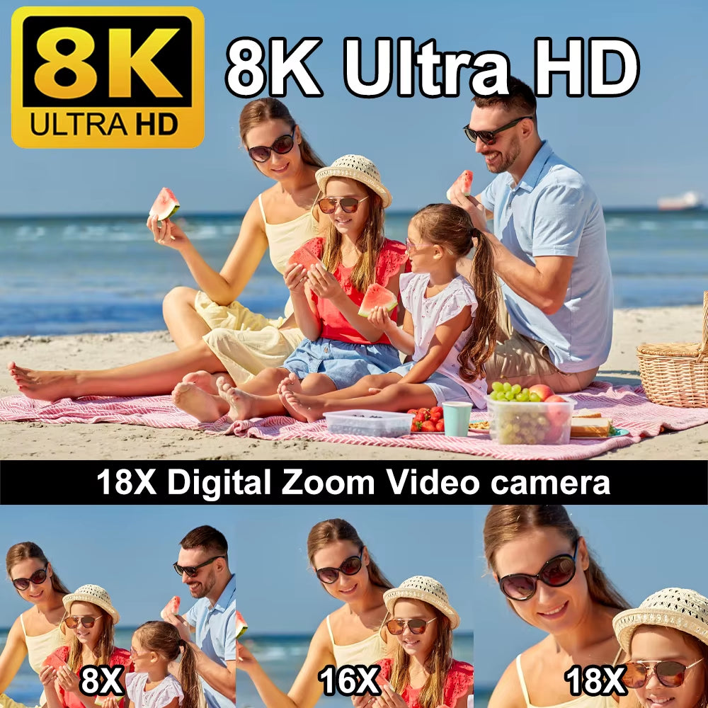 8K 64MP Digital Video Camera with 18X Optical Zoom and 3-Inch LCD Touch Screen Camcorder
8K Digital Video Camera with 18X Zoom