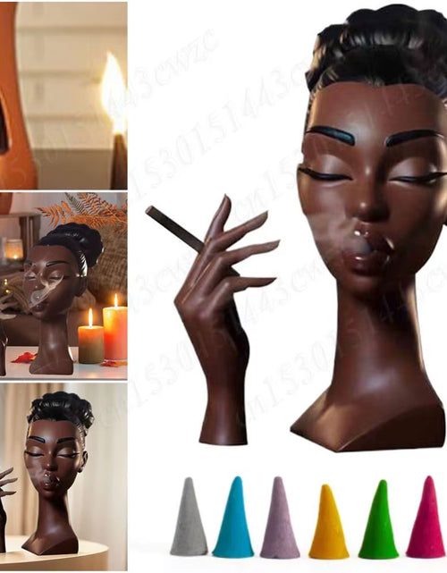 Load image into Gallery viewer, Elegant Black Women Face Resin Incense Burner - Headscents Incense Censer for Bedroom and Office
