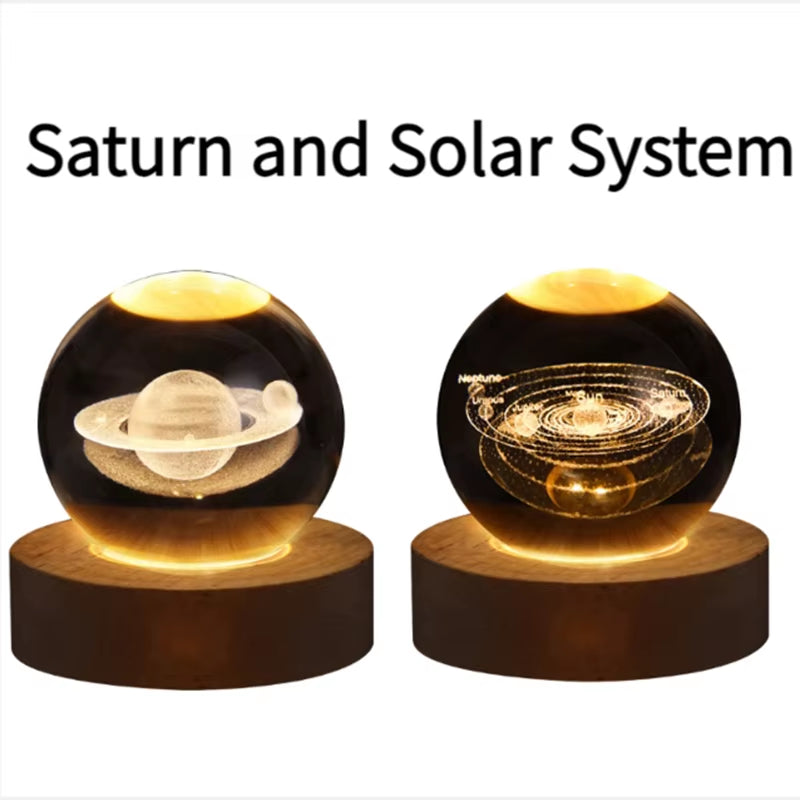 Galaxy Crystal Ball Lamp - 3D Planet and Moon USB LED Night Light for Romantic Occasions