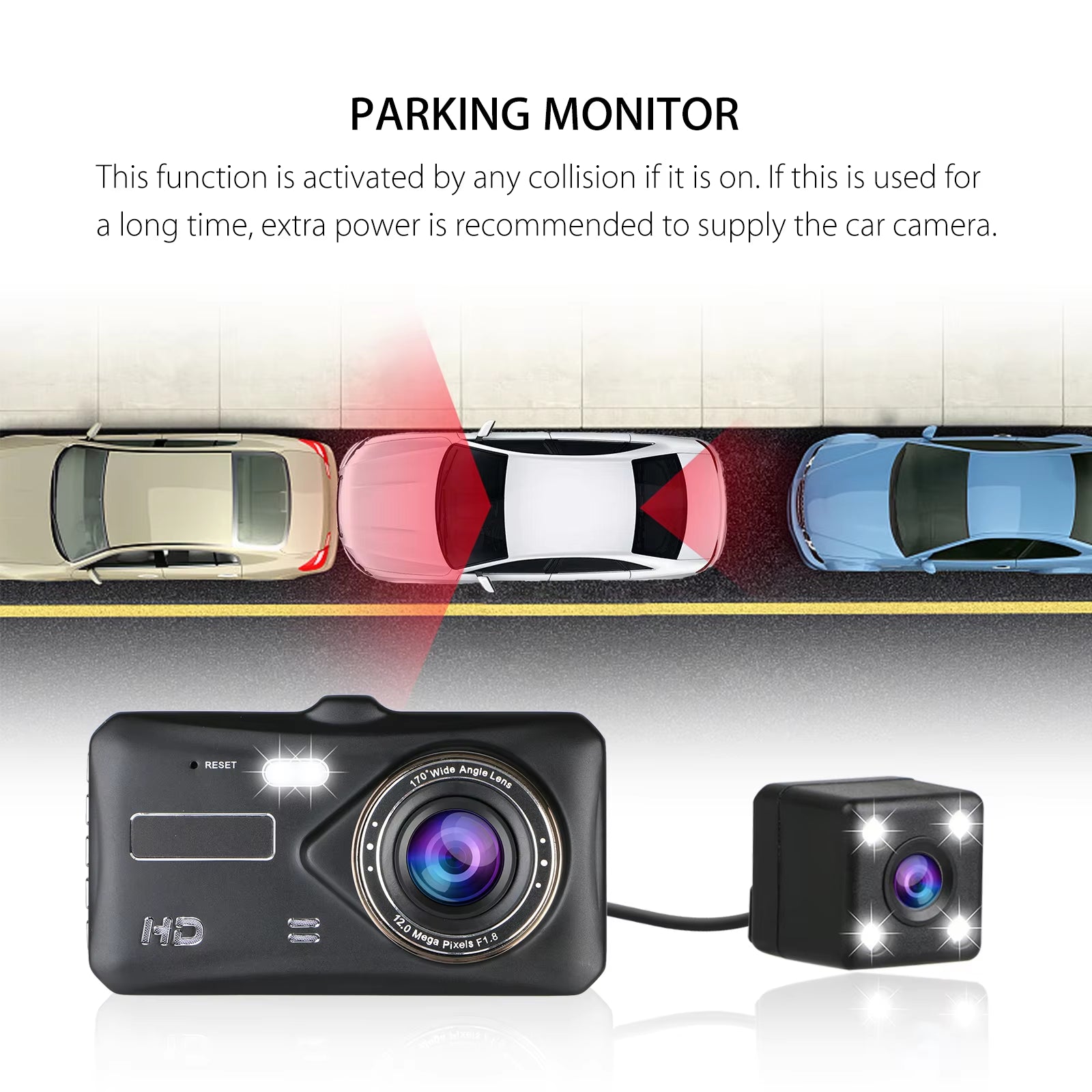 Dual Dash Camera with Night Vision - Full HD 1080P Front and Rear Vehicle Video Recorder