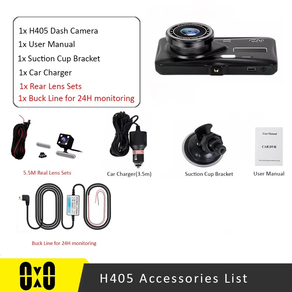 Dual Dash Camera with Night Vision - Full HD 1080P Front and Rear Vehicle Video Recorder