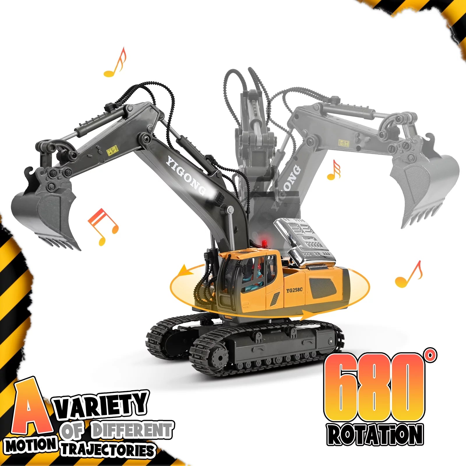 Durable RC Excavator with Rubber Tracks for Outdoor Play