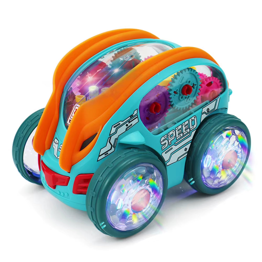 Illuminated Transparent Gear Bump-and-Go Toy Car for Toddlers - Stunt-Performing Vehicle Ideal for Birthdays and Christmas Gifts