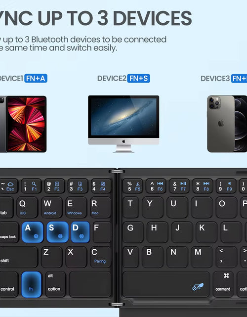 Load image into Gallery viewer, Portable Quadruple-Folding Wireless Bluetooth Keyboard with Integrated Touchpad for Windows, Android, iOS Tablets, iPads, and Smartphones
