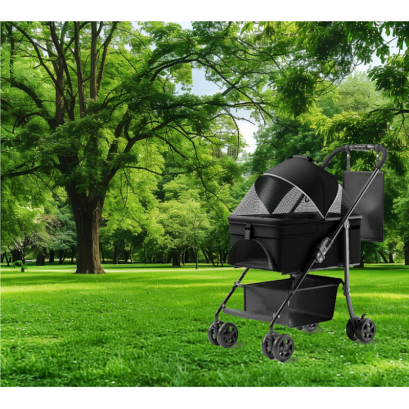 Premium 2-in-1 Folding Dog Stroller with Removable Travel Carrier for Small to Medium Pets - Waterproof Pad, Car Seat Feature, and Sun Shade - Perfect Holiday Gift