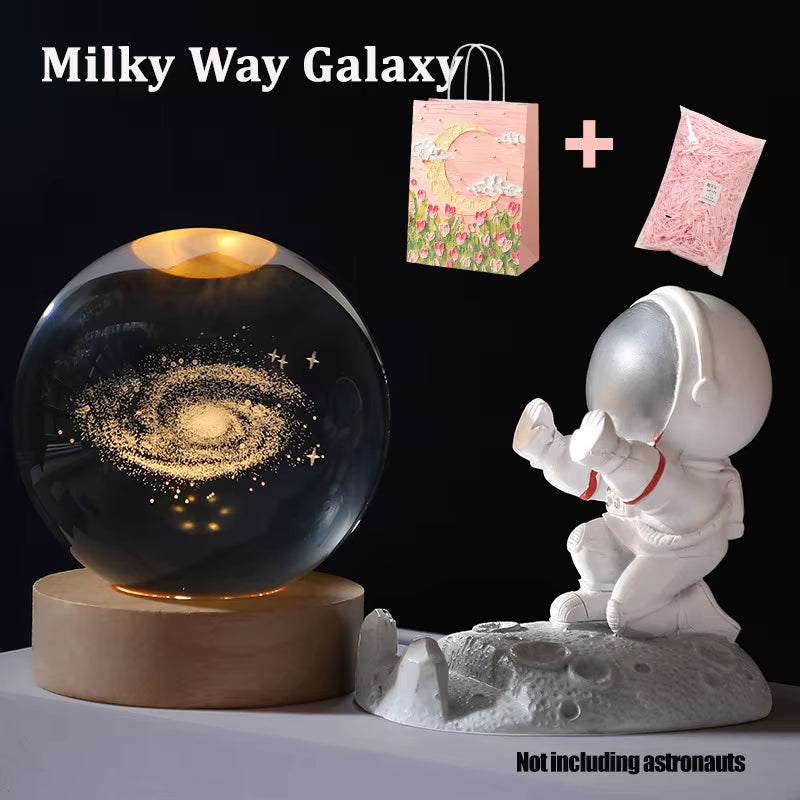 Galaxy Crystal Ball Lamp - 3D Planet and Moon USB LED Night Light for Romantic Occasions