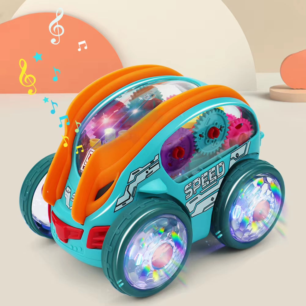 Illuminated Transparent Gear Bump-and-Go Toy Car for Toddlers - Stunt-Performing Vehicle Ideal for Birthdays and Christmas Gifts