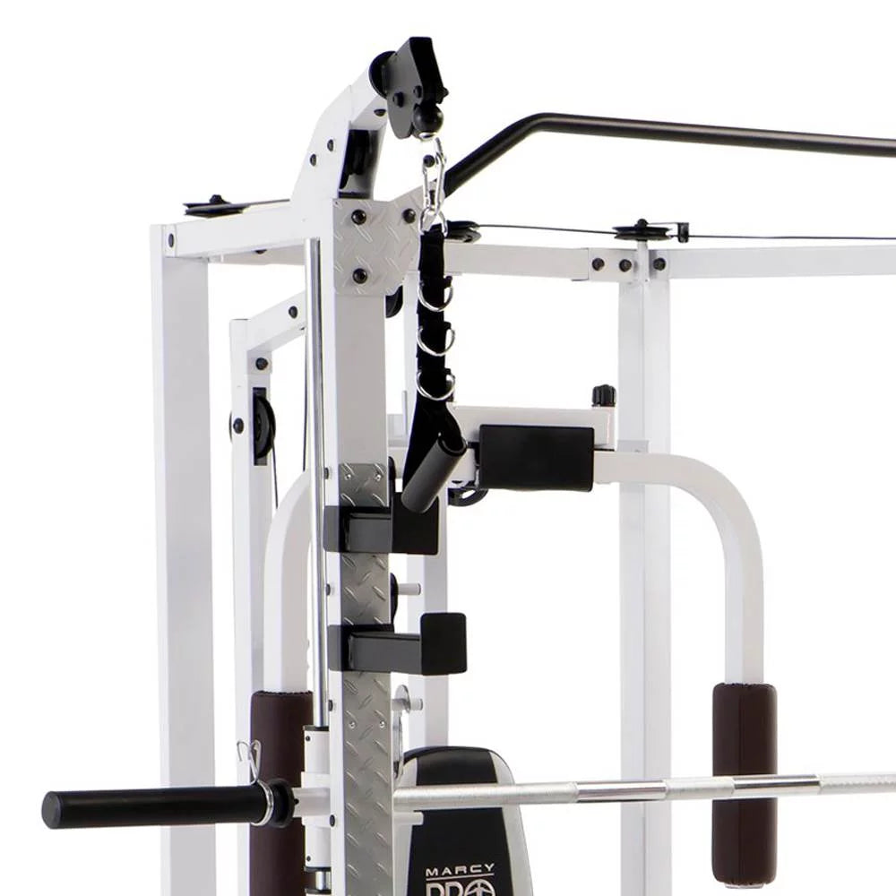 Durable steel frame with powder-coated finish for home gyms.