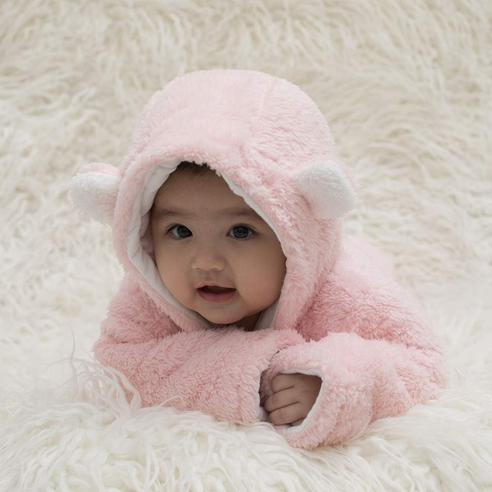 Charming Unisex Baby Winter Snowsuit - Adorable Infant Jumpsuit with Bear Hat for Cozy Comfort