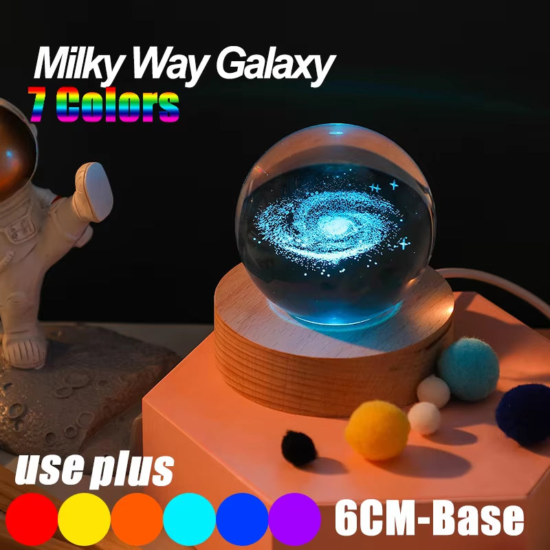 Galaxy Crystal Ball Lamp - 3D Planet and Moon USB LED Night Light for Romantic Occasions