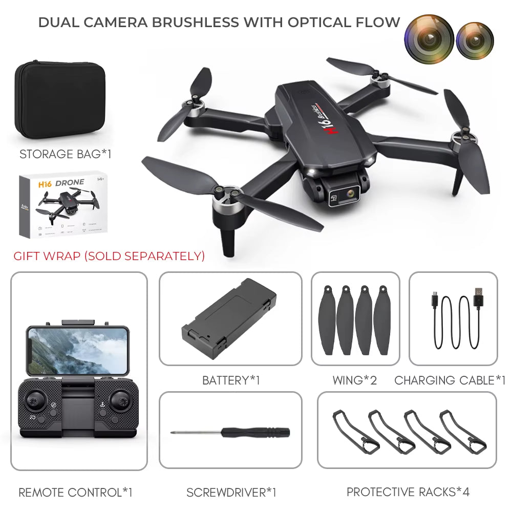 H16 Mini RC Foldable Drone with Camera, WiFi FPV, and Brushless Motors - Professional Quadcopter for Photography and Recreational Use for Ages 14 and Up